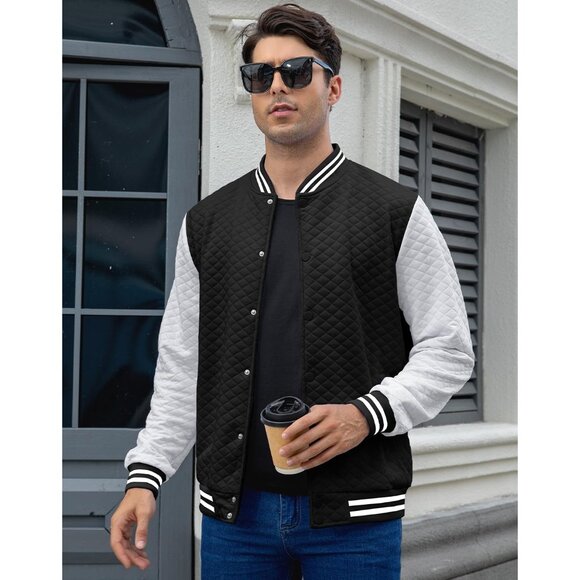 Mens Varsity Jacket Lightweight Jacket Causal Waffle Letterman Bomber Jackets - Picture 2 of 6